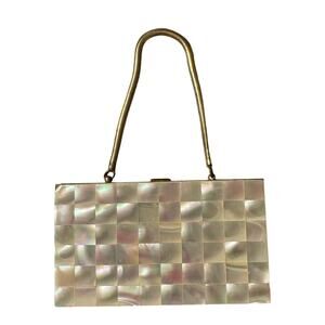 Vintage 1940s 1950s Mother of Pearl Compact Purse, Minaudière Wedding Purse